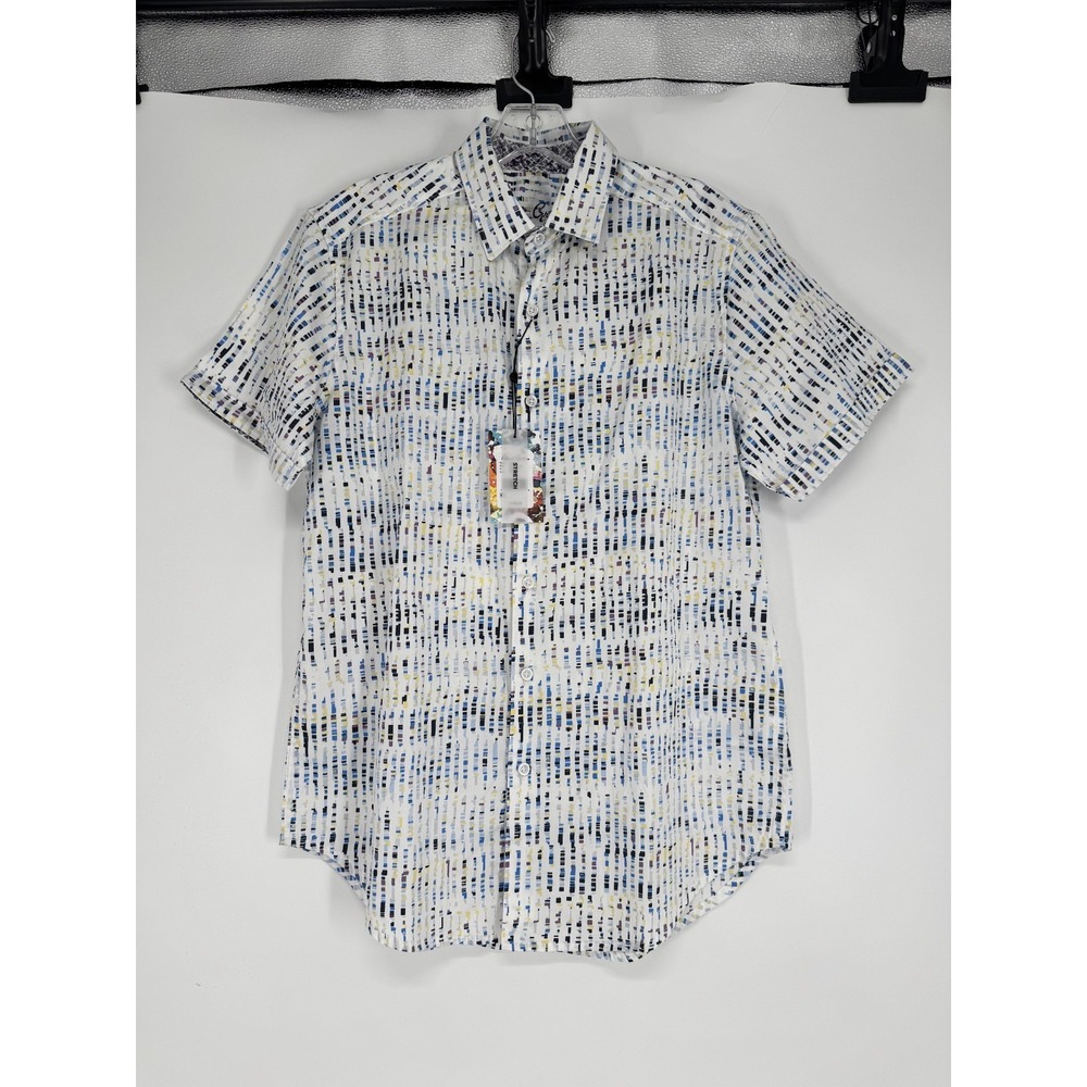 Robert Graham Shirt Small Striped Geometric Short Sleeve Flip Cuff Button Up